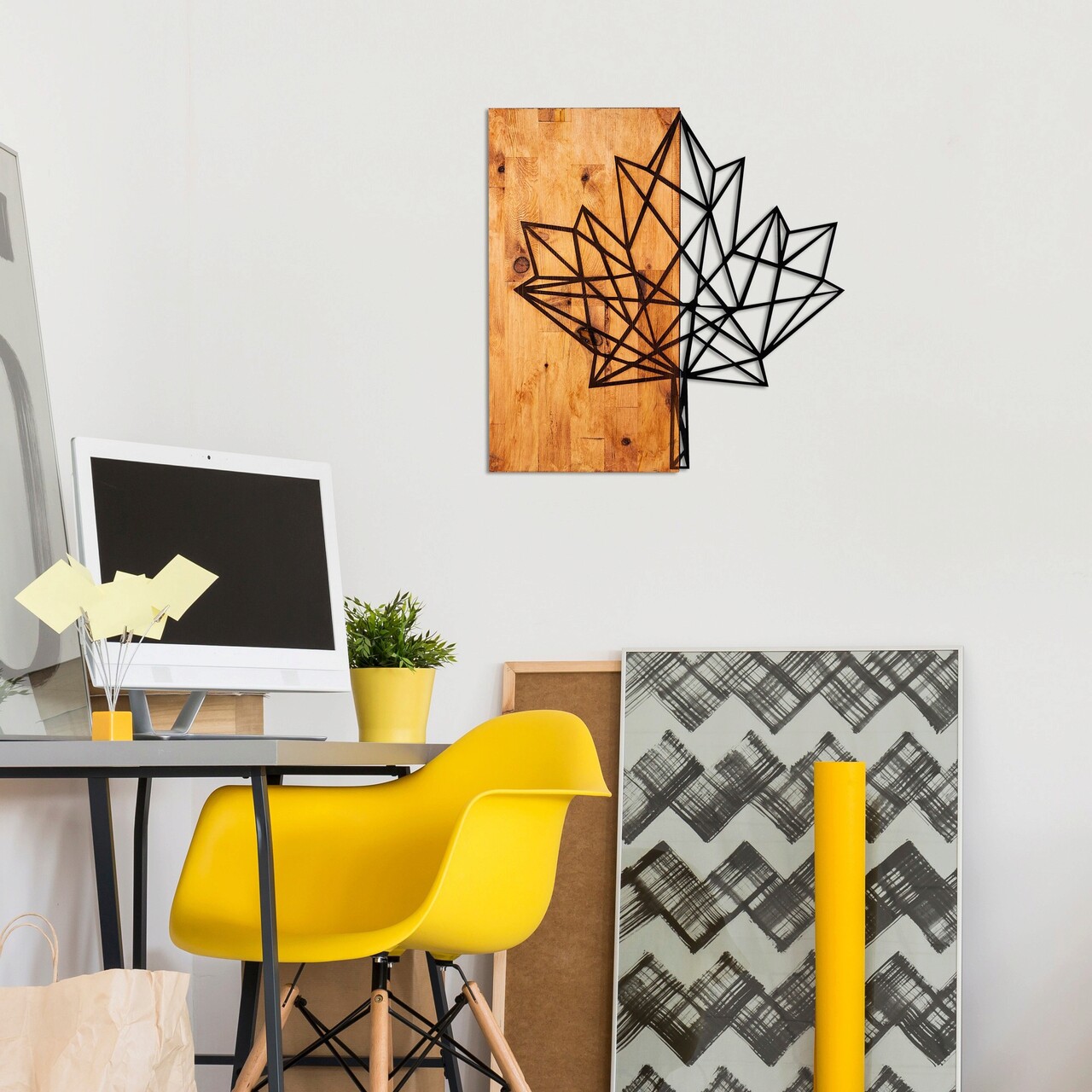 Decoratiune de perete, Leaf, Dimensiune: 56 x 58 cm, Nuc / Negru - imagine 5